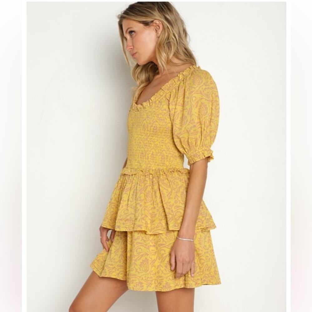 Cleobella Luna Mini Dress Women’s Size XS Organic Cotton Puff Sleeve Tiered - Picture 15 of 16